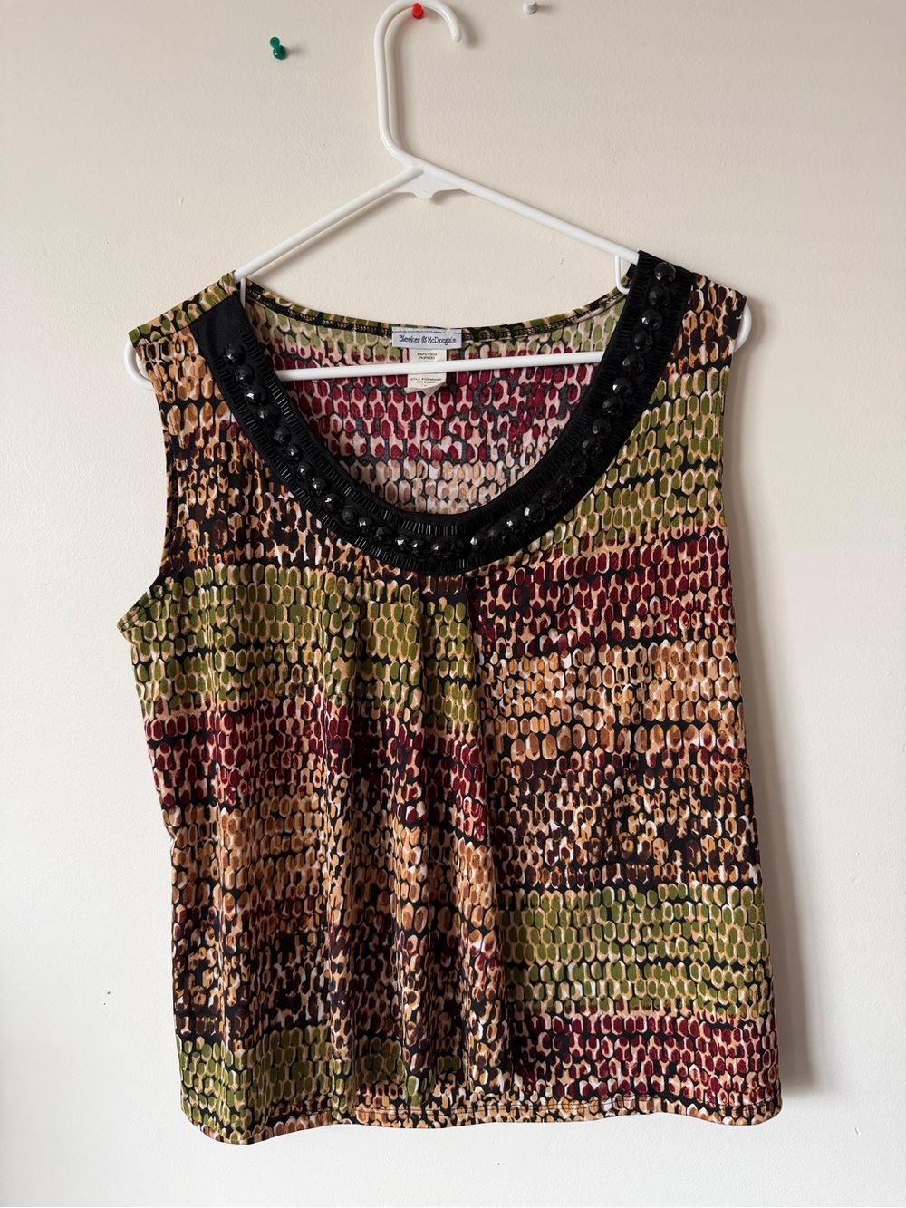 Olive, Brown & Burgundy Printed Beaded-Neck Sleeveless Camisole